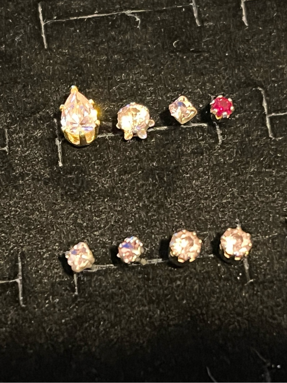 Gold toned Pink Gemstone single Stud Earring Set of 8 — A3